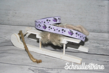 Webband "Federleicht" flieder mit purpur und antrazith 1 Meter