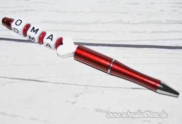 Perlenkugelschreiber "Oma-Herz" rot metallic