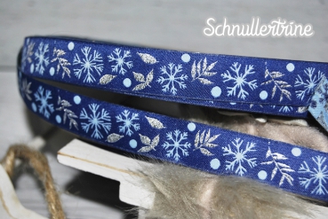 Webband "Schneeflocken" blau 1 Meter