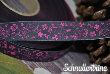 Webband "Glücksranken" antrazith/pink 1 Meter