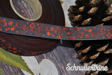 Webband "Glücksranken" antrazith/orange 1 Meter