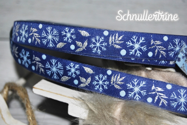 Webband "Schneeflocken" blau 1 Meter