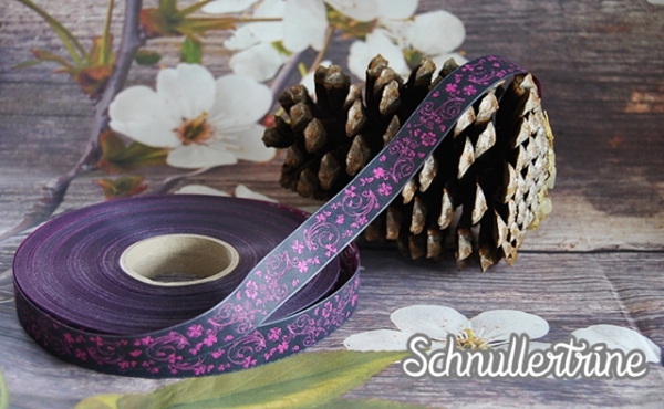 Webband "Glücksranken" antrazith/pink 1 Meter